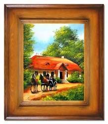 Obraz "Dworki, mlyny, chaty," ręcznie malowany 61x71cm