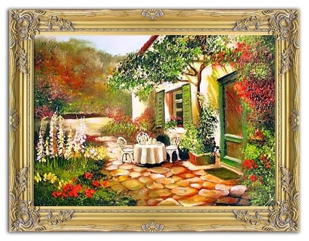 Obraz "Dworki, mlyny, chaty," ręcznie malowany 63x84cm