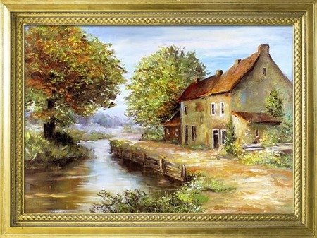Obraz "Dworki, mlyny, chaty," ręcznie malowany 78x108cm