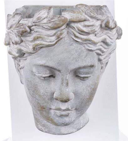 Osłonka głowa kobieta szara ceramika 19x17x13 cm